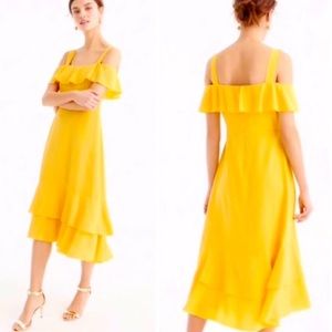 J. Crew Collection Yellow Silk Cold Shoulder Dress